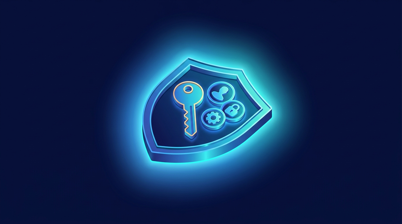 A shield with a key and user role badges