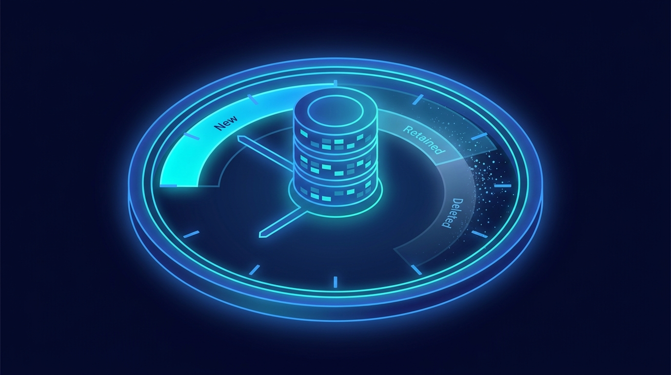 A clock encircling a database for data retention