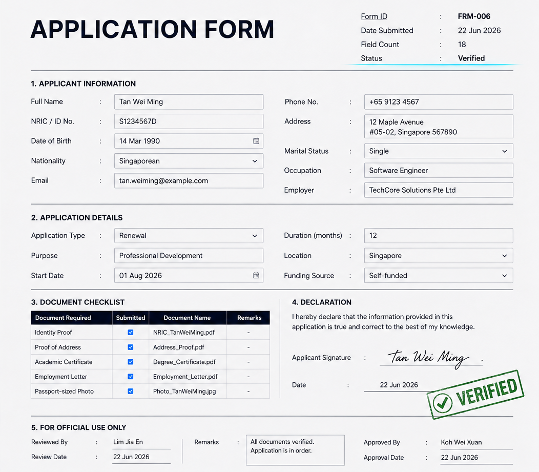 Sample Custom Form document