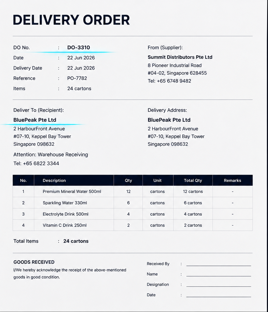 Sample Delivery Order document