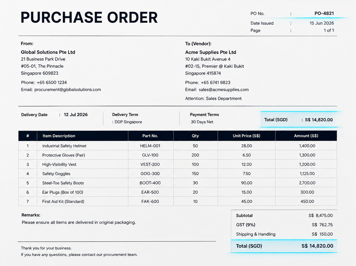 Sample Purchase Order document