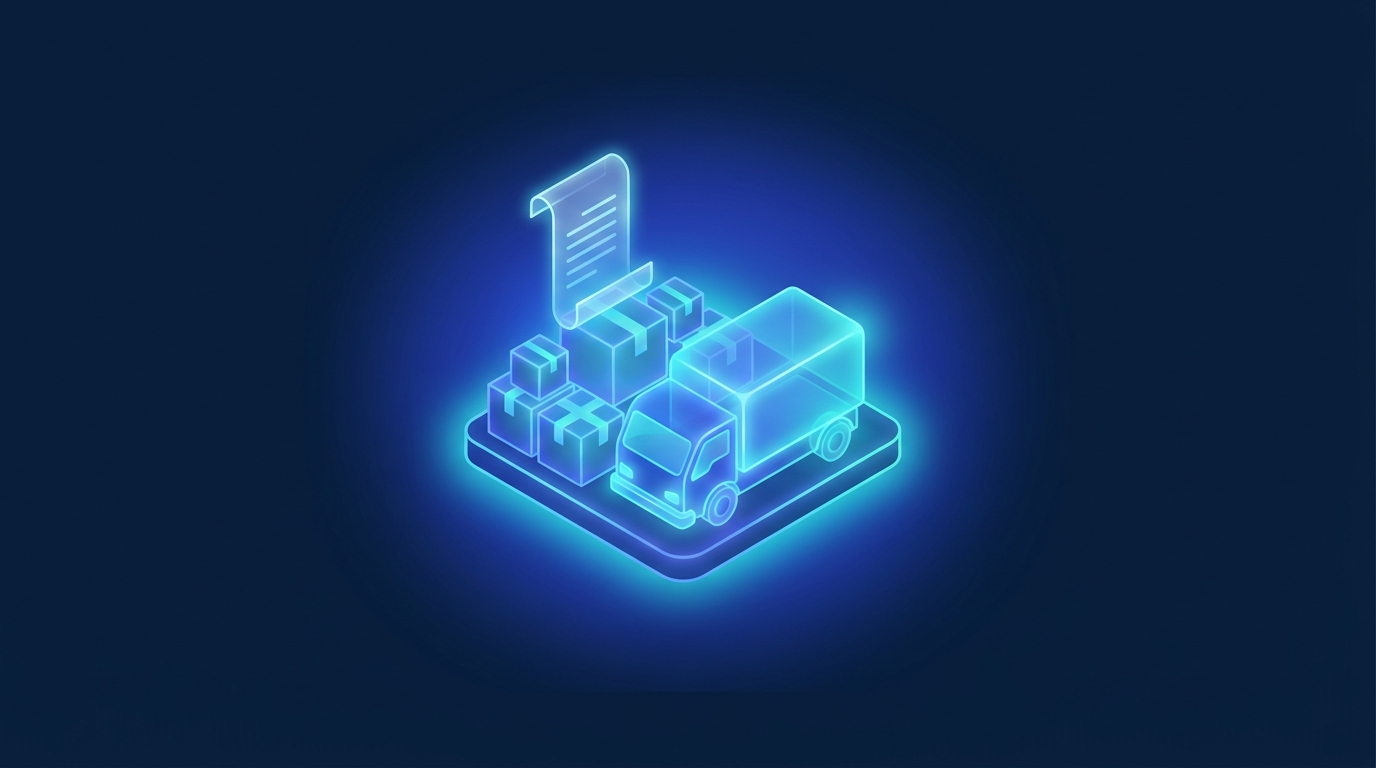 Logistics: delivery truck, parcels and shipping docs
